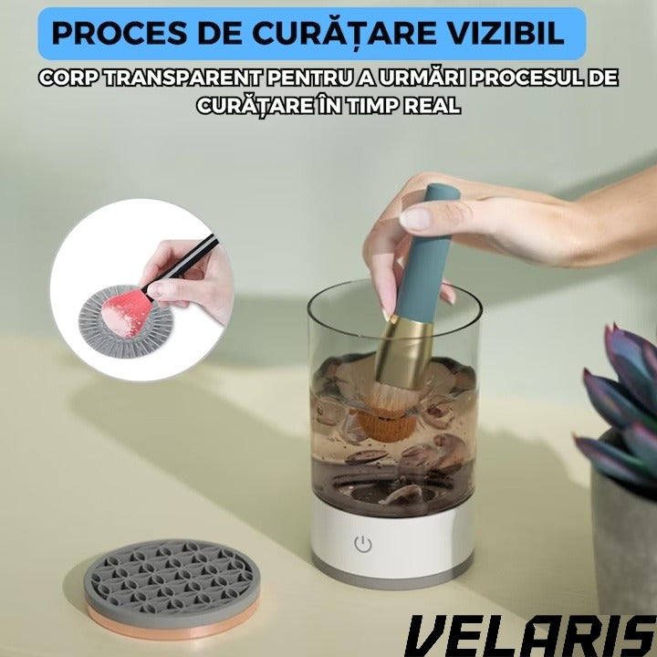 Dispozitiv automat de curatare pensule machiaj, ultrasonic, 7000 RPM, incarcare USB, compact, ABS/PC, transparent