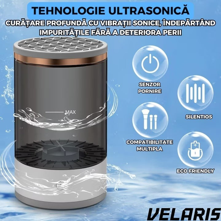 Dispozitiv automat de curatare pensule machiaj, ultrasonic, 7000 RPM, incarcare USB, compact, ABS/PC, transparent
