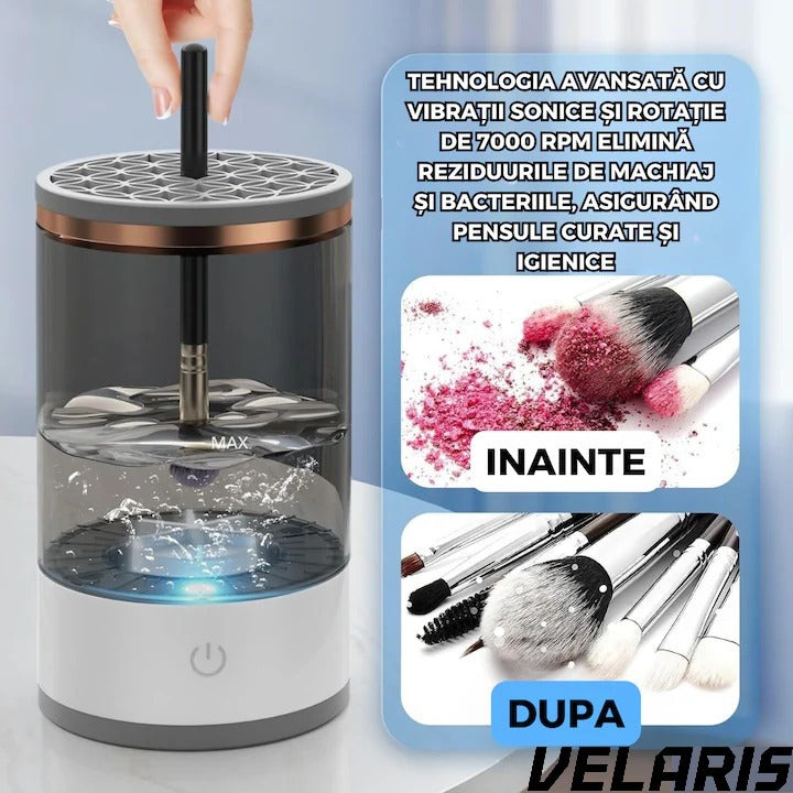Dispozitiv automat de curatare pensule machiaj, ultrasonic, 7000 RPM, incarcare USB, compact, ABS/PC, transparent