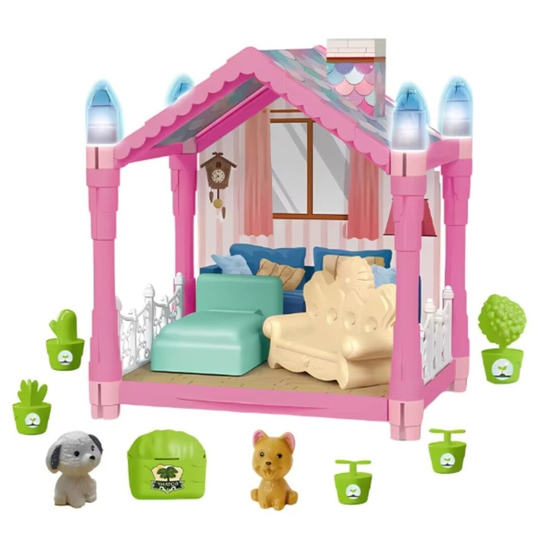 Căsuță păpuși 44 piese cu lumini și sunete, roz multicolor, model 556-71