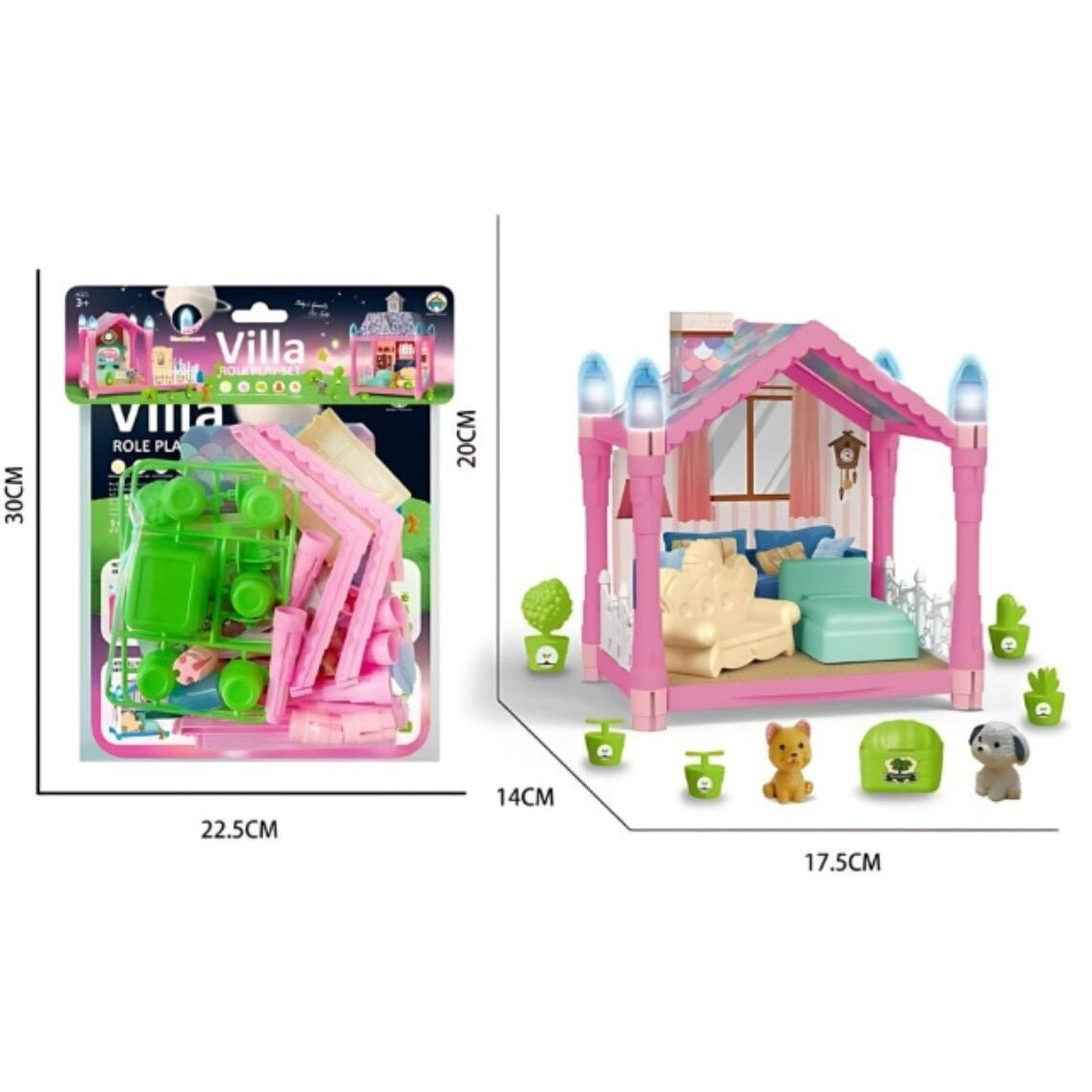 Căsuță păpuși 44 piese cu lumini și sunete, roz multicolor, model 556-71