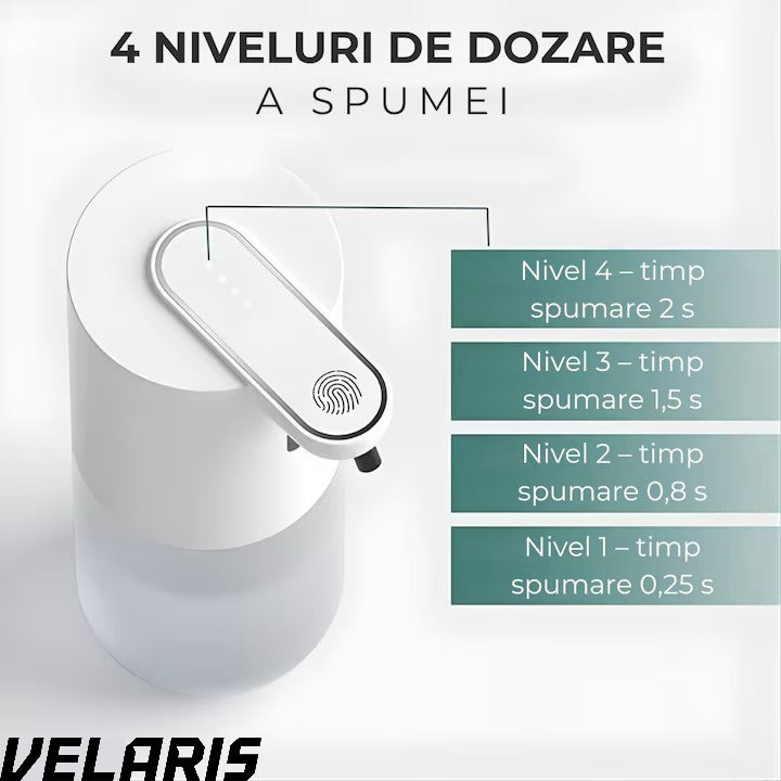 Dozator automat sapun spuma cu senzor infrarosu 4 niveluri volum spuma reincarcabil USB-C 400 ml IPX5