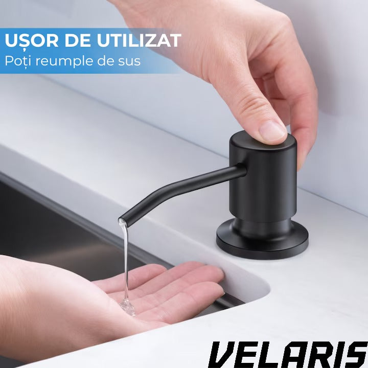 Dozator Incorporabil Negru pentru Chiuveta Sapun Detergent Rezervor 300ml Design Modern