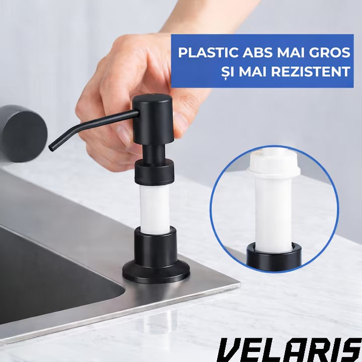 Dozator Incorporabil Negru pentru Chiuveta Sapun Detergent Rezervor 300ml Design Modern