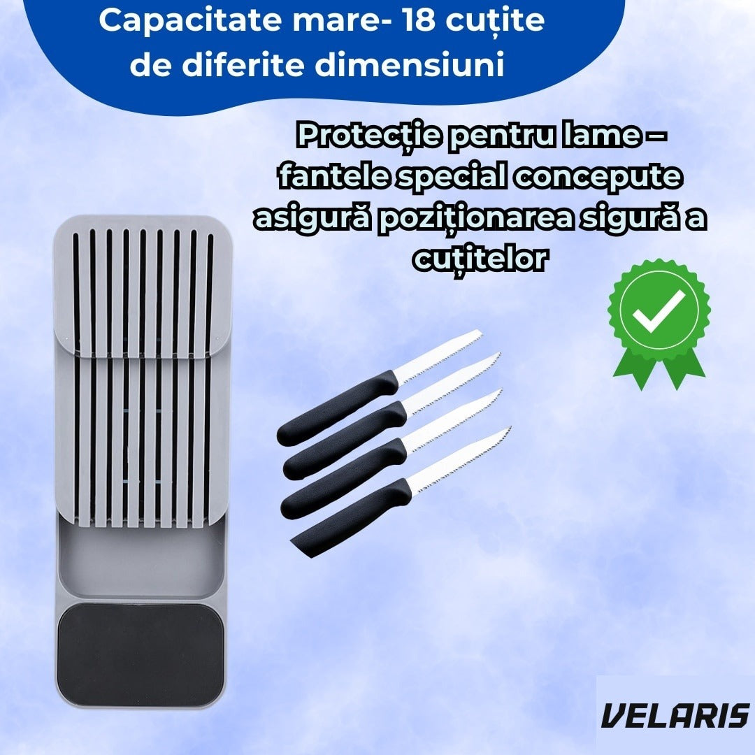 Suport organizator pentru cuțite în sertar, design ergonomic, material durabil