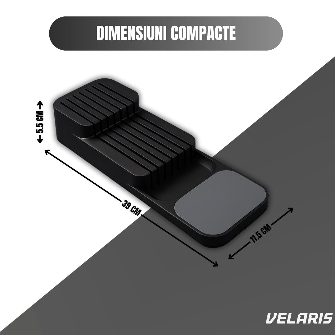 Suport cuțite fiset, organizare compactă, material durabil, design ergonomic, negru