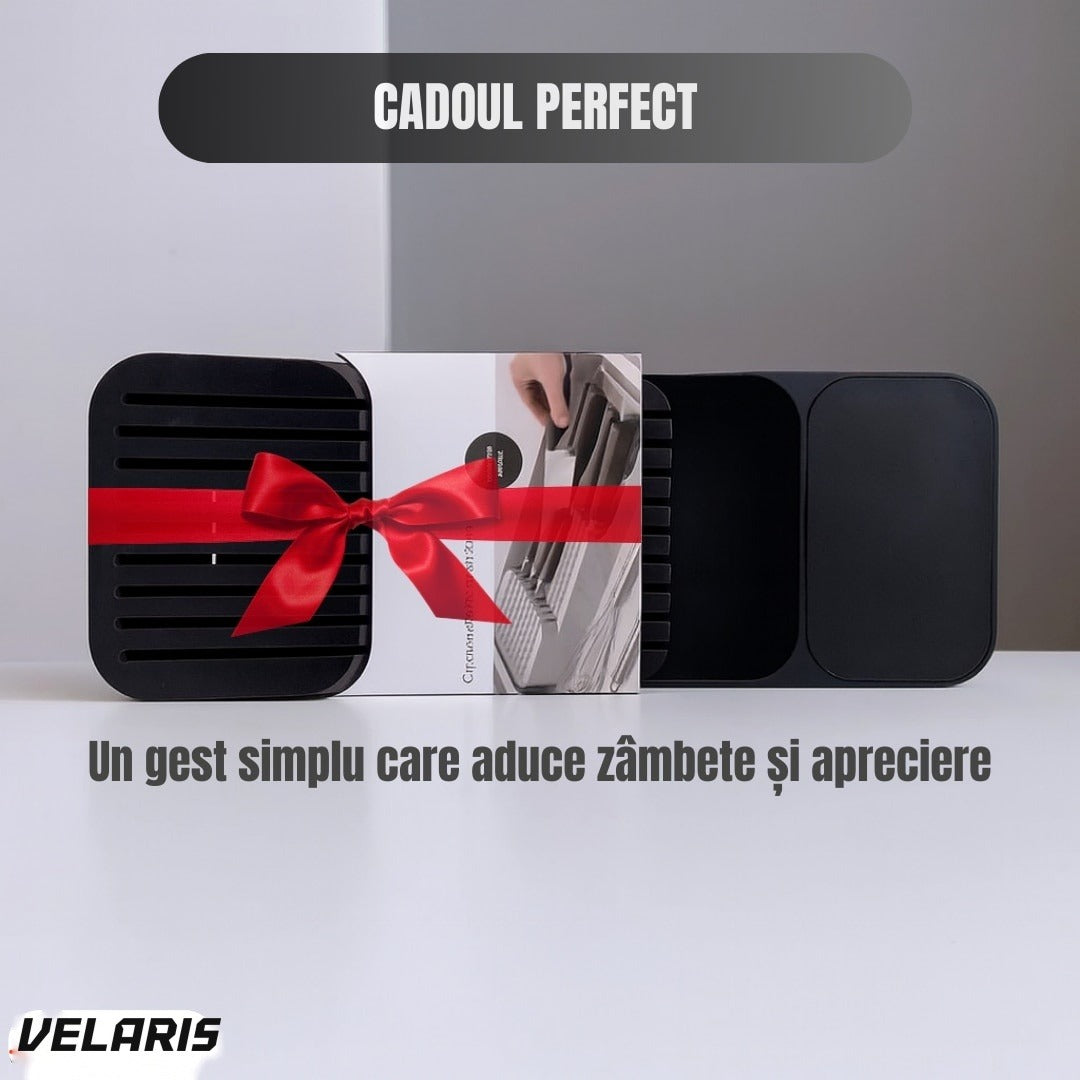 Suport cuțite fiset, organizare compactă, material durabil, design ergonomic, negru