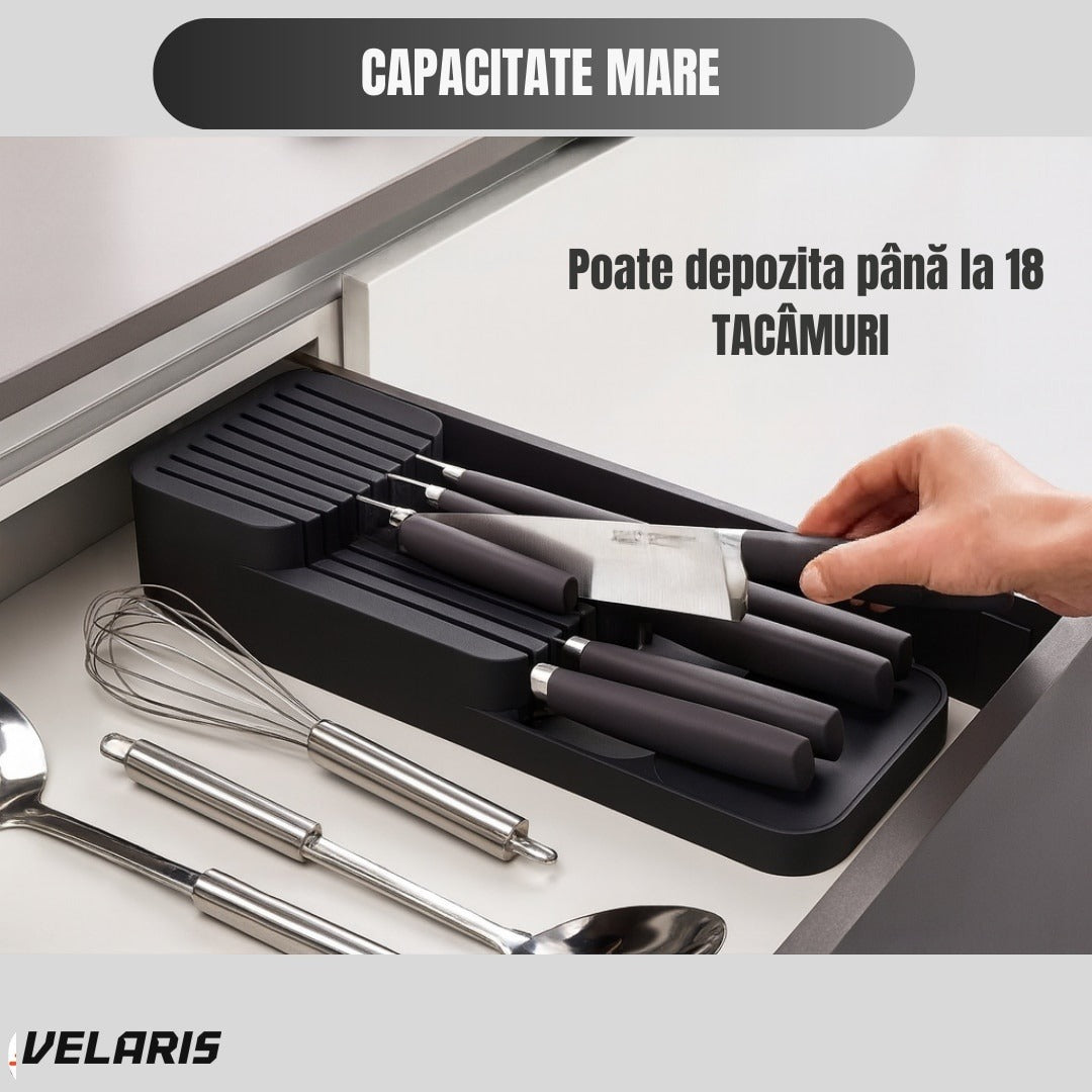 Suport cuțite fiset, organizare compactă, material durabil, design ergonomic, negru