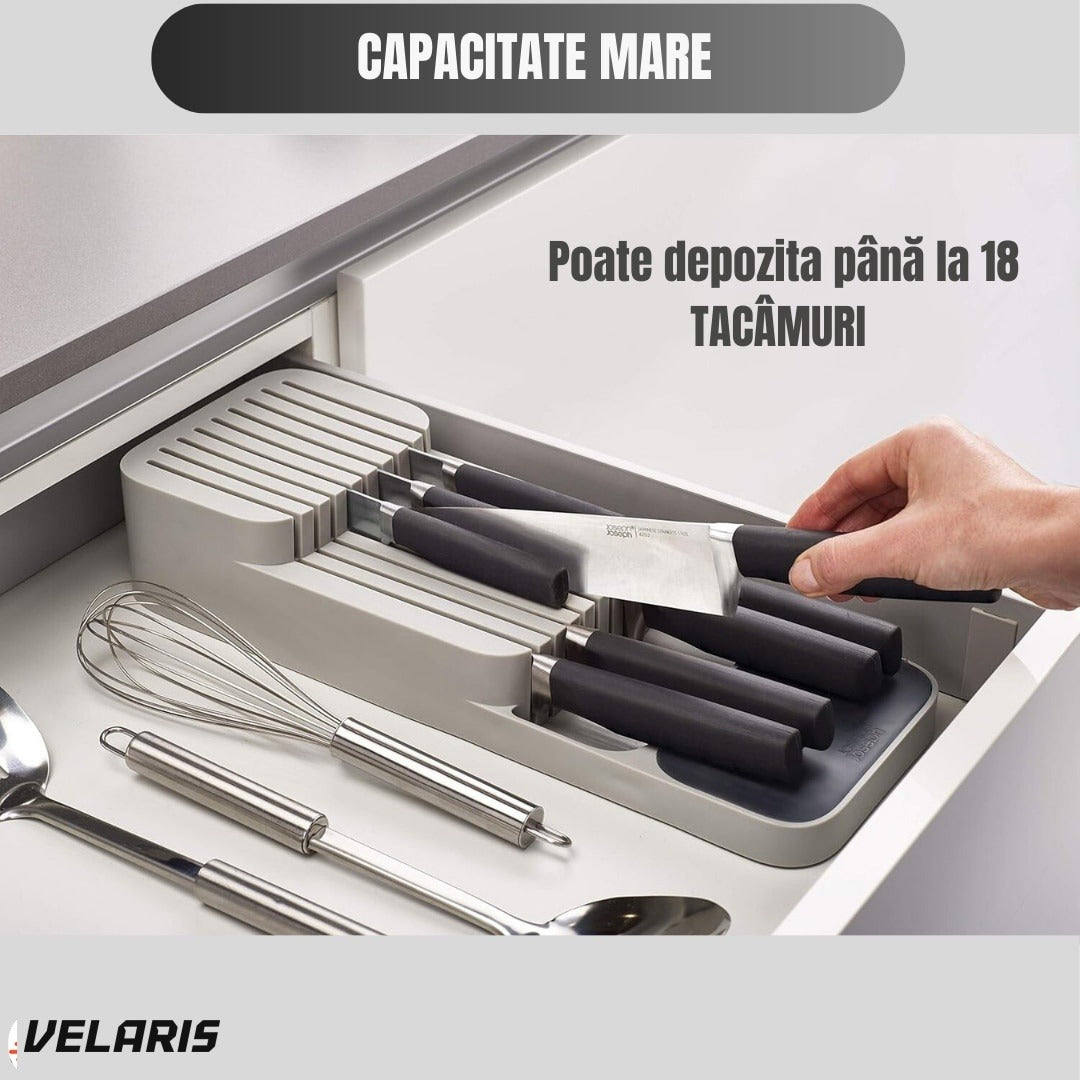 Suport cuțite fiset, organizare compactă, material durabil, design ergonomic, alb