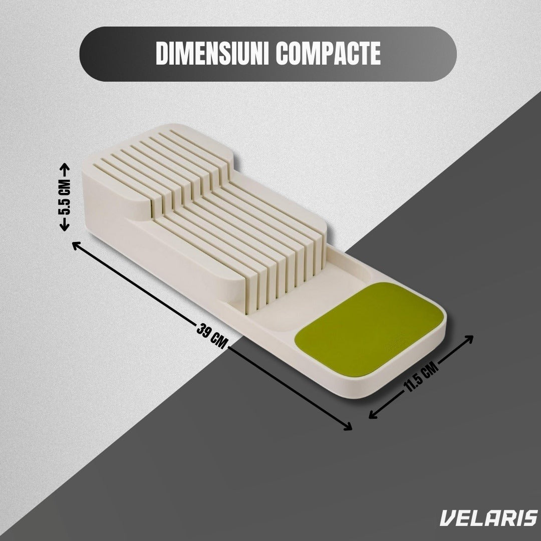 Suport cuțite fiset, organizare compactă, material durabil, design ergonomic, alb