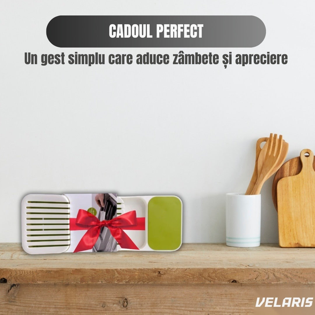 Suport cuțite fiset, organizare compactă, material durabil, design ergonomic, alb
