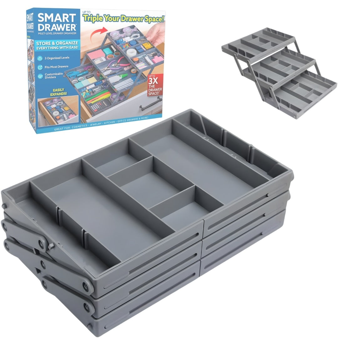 Organizator sertar cu 3 niveluri pentru bijuterii și cosmetice, 24,13 x 19,05 x 6,99 cm, negru