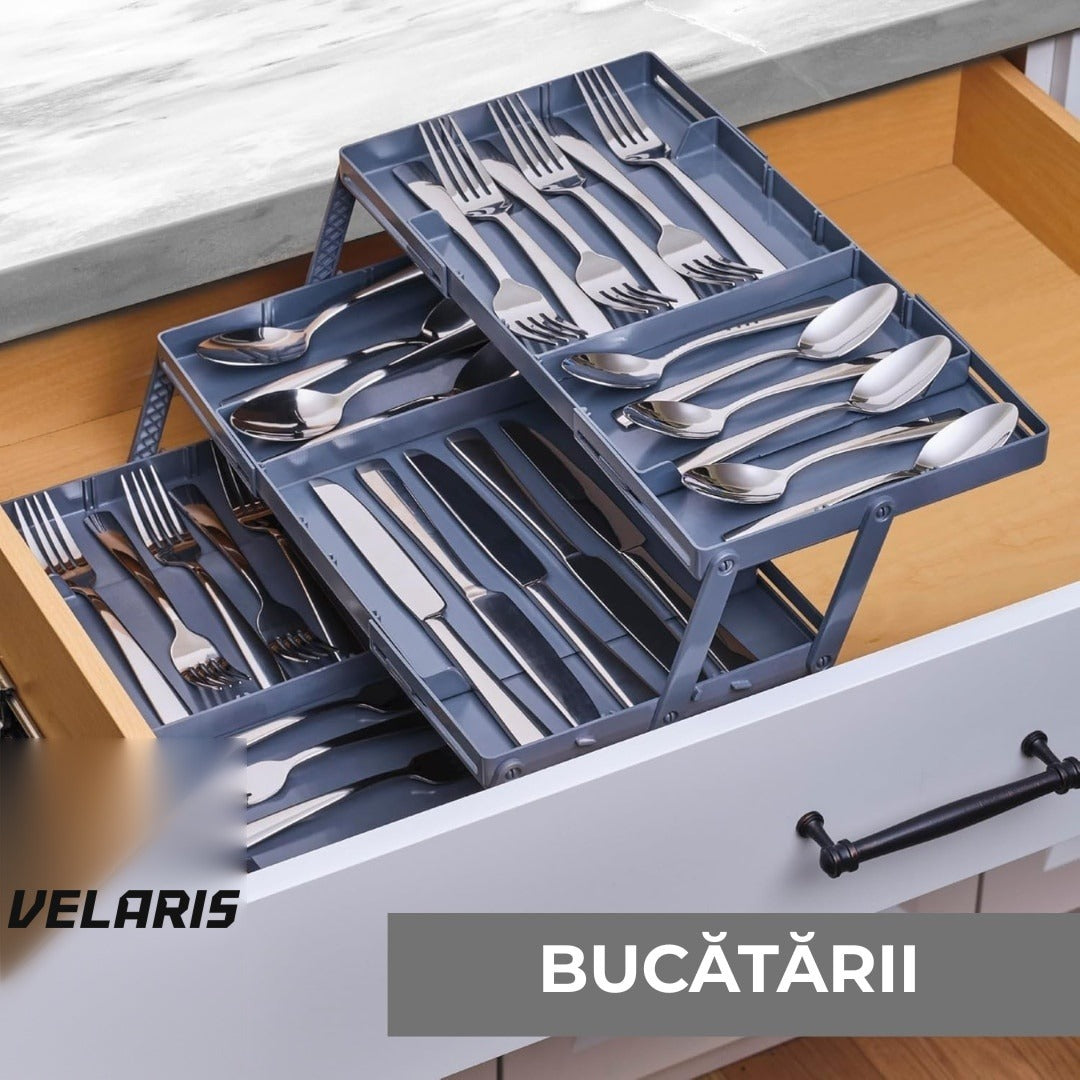 Organizator sertar cu 3 niveluri pentru bijuterii și cosmetice, 24,13 x 19,05 x 6,99 cm, negru