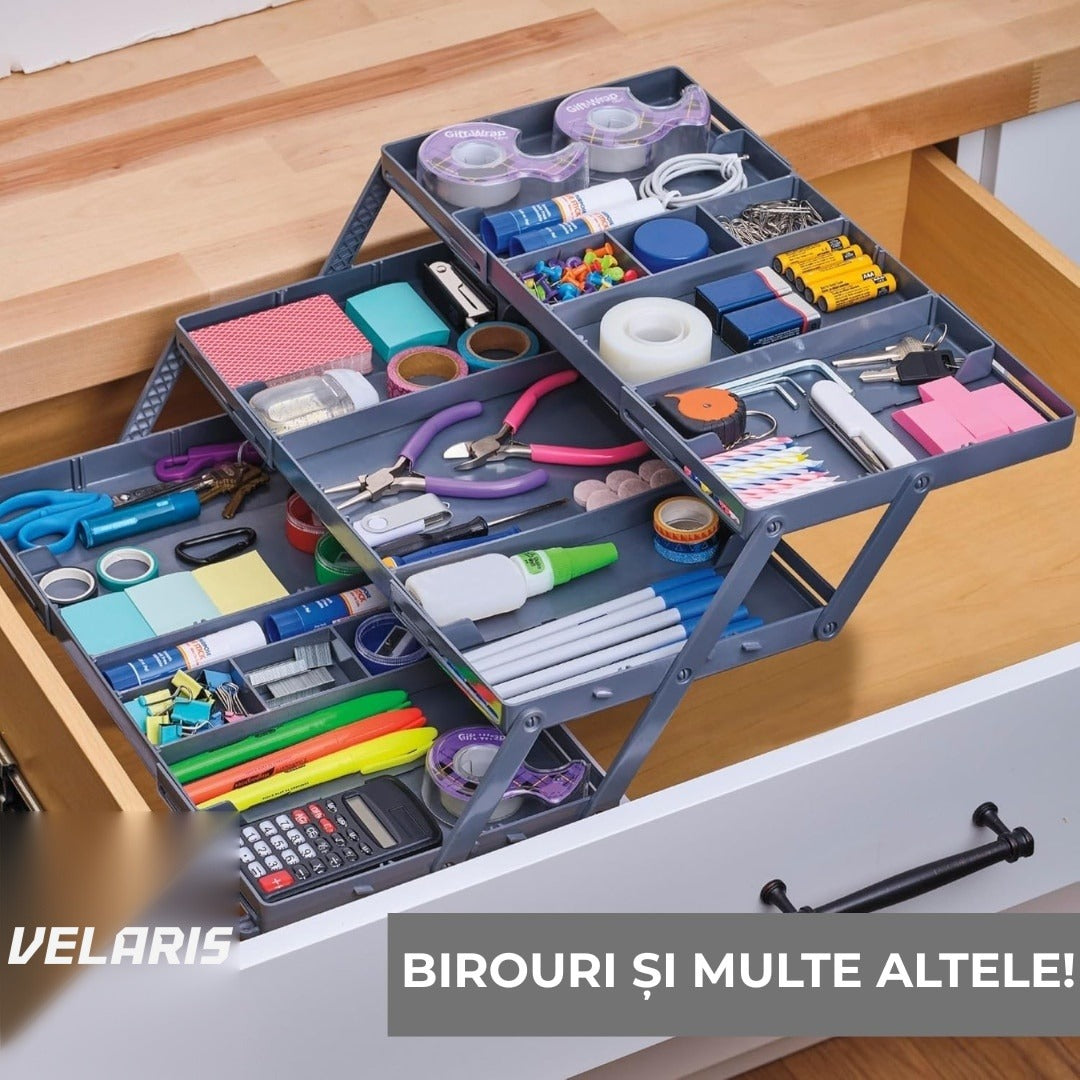 Organizator sertar cu 3 niveluri pentru bijuterii și cosmetice, 24,13 x 19,05 x 6,99 cm, negru