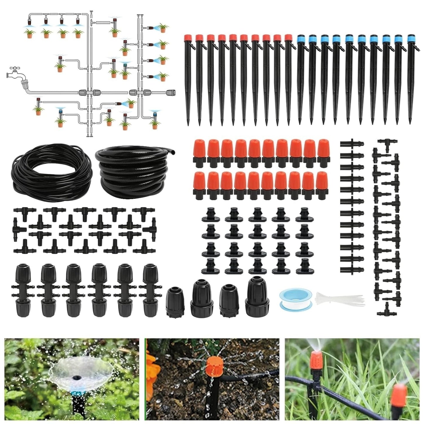 Sistem irigare picurare 73 m, automatizat, gradina/sera, 136 accesorii