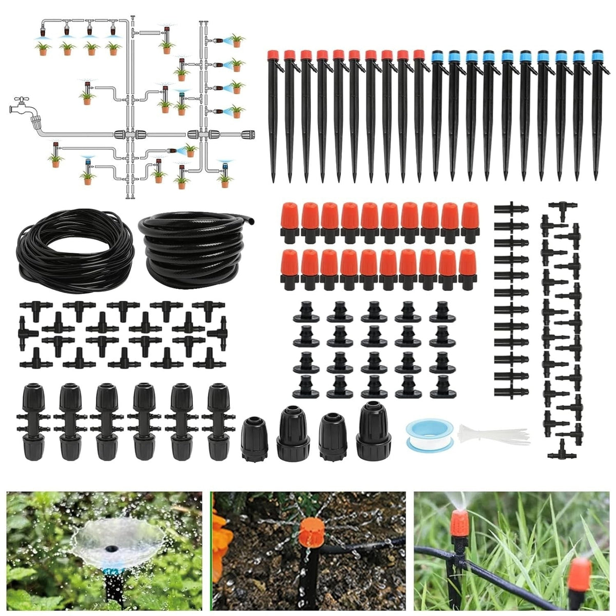 Sistem irigare picurare 73 m, automatizat, gradina/sera, 136 accesorii