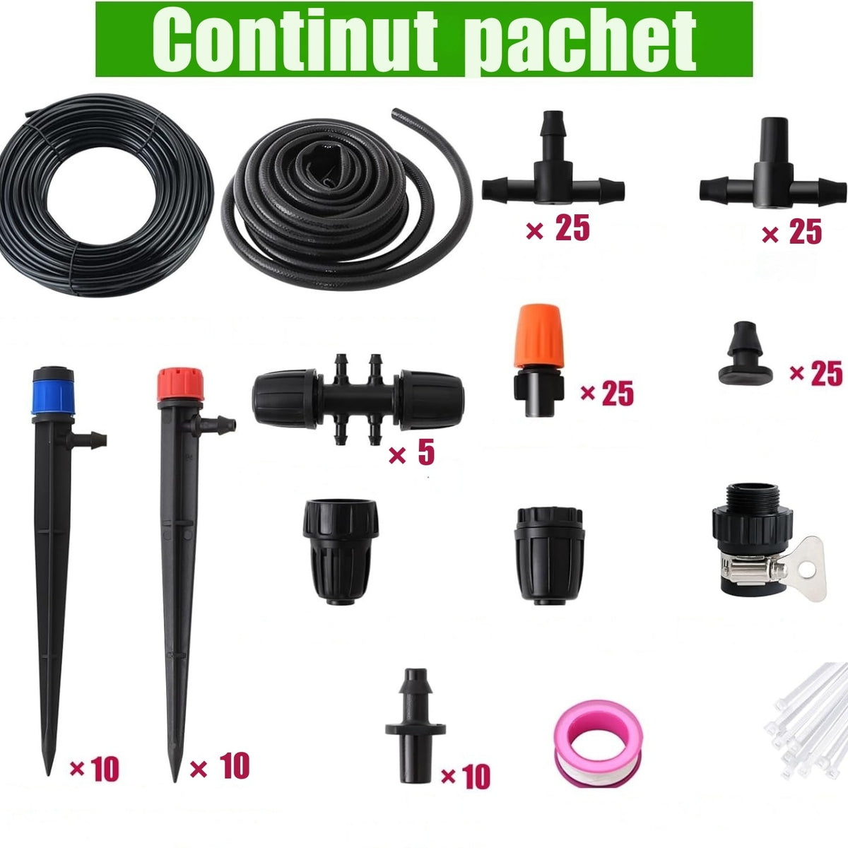 Sistem irigare picurare 73 m, automatizat, gradina/sera, 136 accesorii