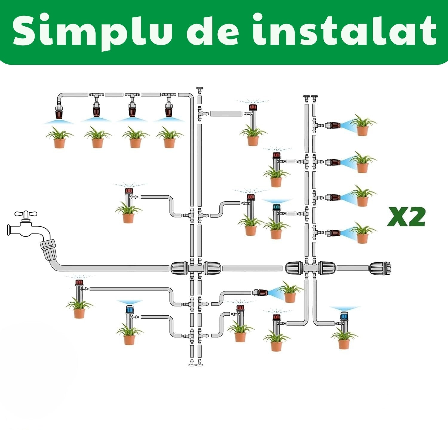 Sistem irigare picurare 73 m, automatizat, gradina/sera, 136 accesorii