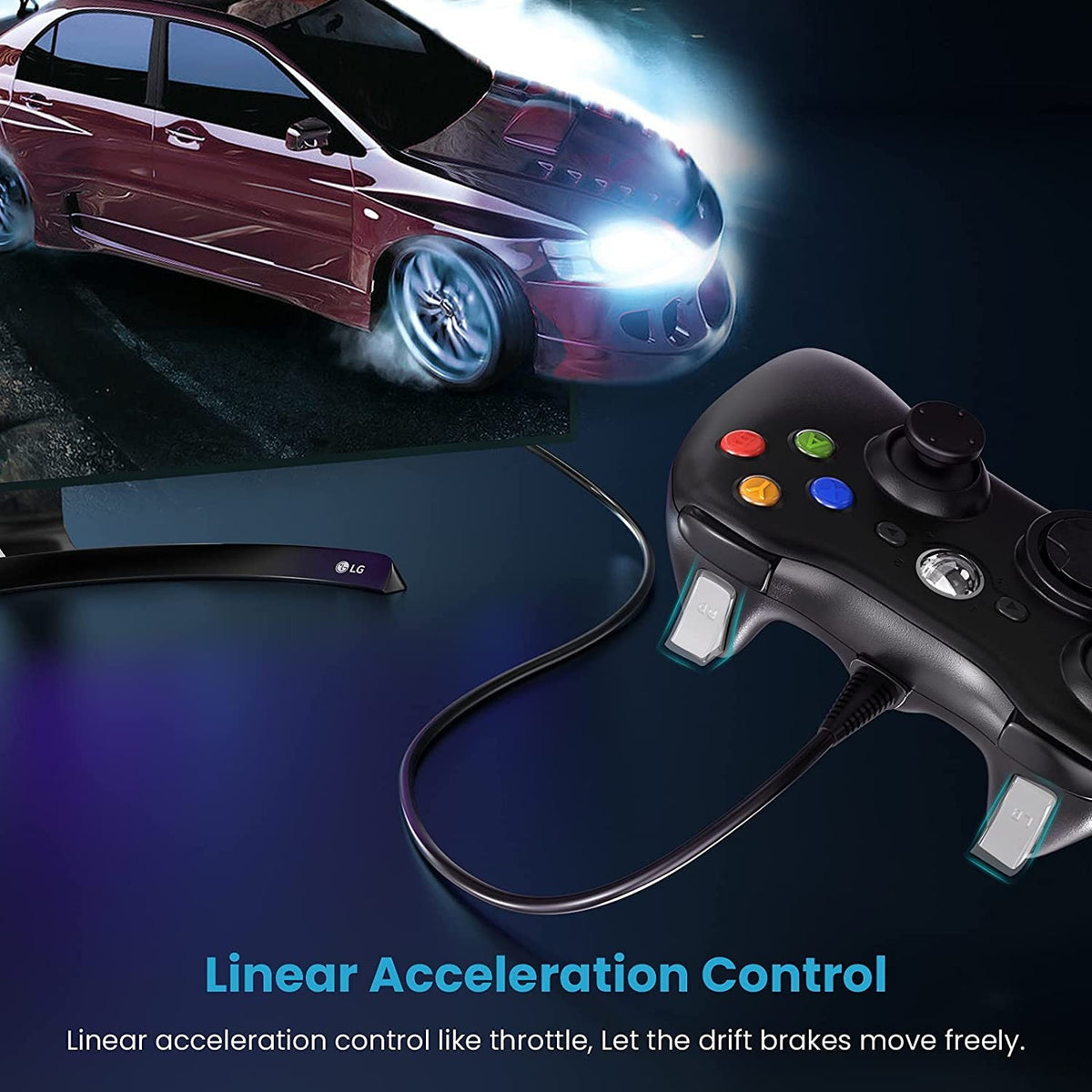 Controller Dual Shock pentru PC și Xbox 360, stick analogic, vibrații realiste, 2,5 m USB