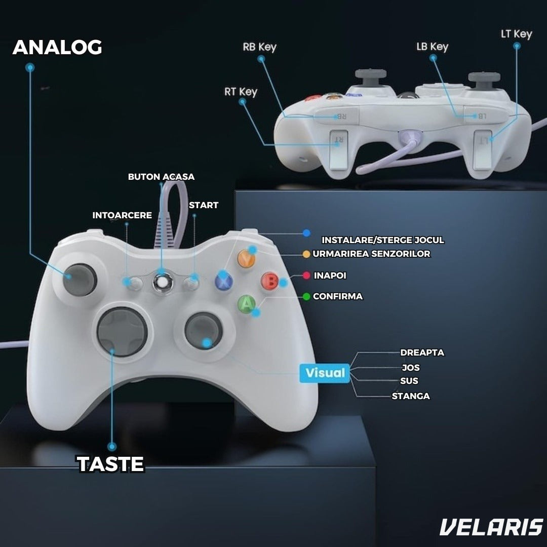 Gamepad Dual Shock PC Xbox 360, 2 analogi, vibratii, 2.5 m USB