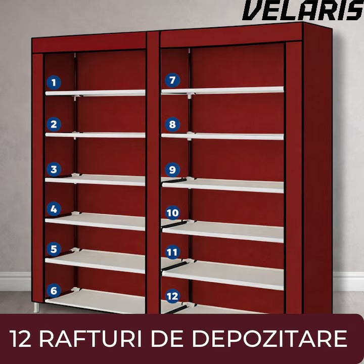 Dulap Pantofi, Dulap Textil Dublu pentru Incaltaminte, 6 Niveluri, 120 x 30 x 118 cm, Rosu