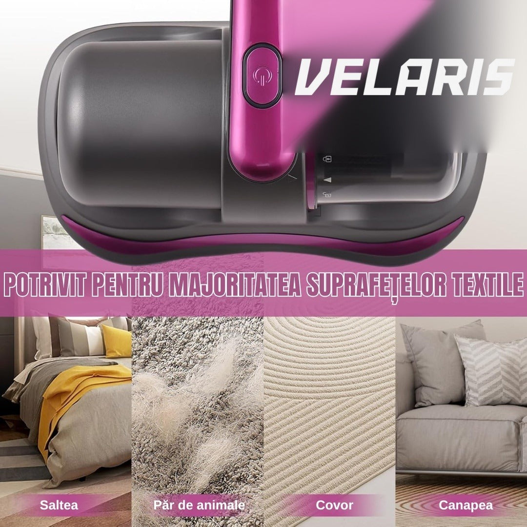 Aspirator acarieni praf, 8000 Pa, fără fir, filtru HEPA, baterie 3600 mAh, UVC, 500 ml