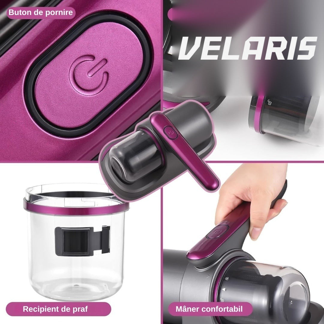 Aspirator acarieni praf, 8000 Pa, fără fir, filtru HEPA, baterie 3600 mAh, UVC, 500 ml
