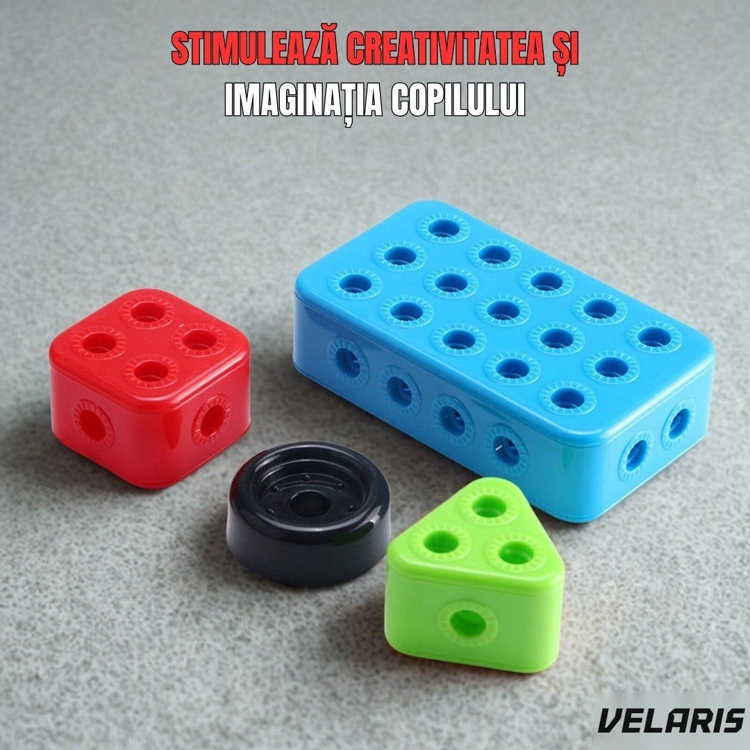 Set educațional de construcție 3D STEM 404 piese, cu șurubelniță electrică, multicolor, 6+ ani