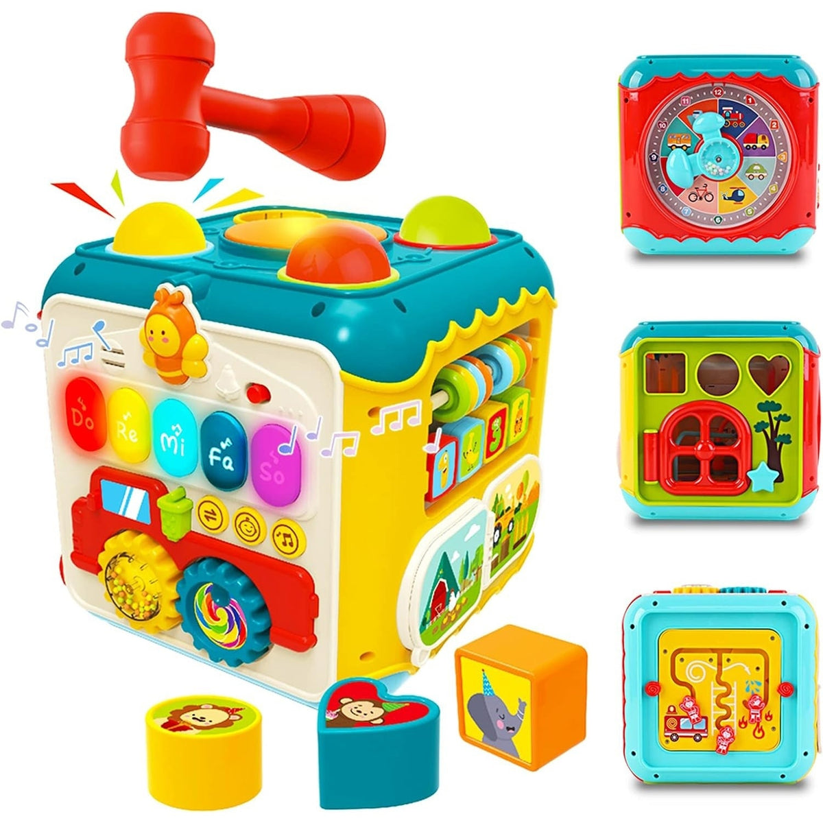 Cub educativ 6 în 1 cu pian, labirint, ceas și jocuri interactive