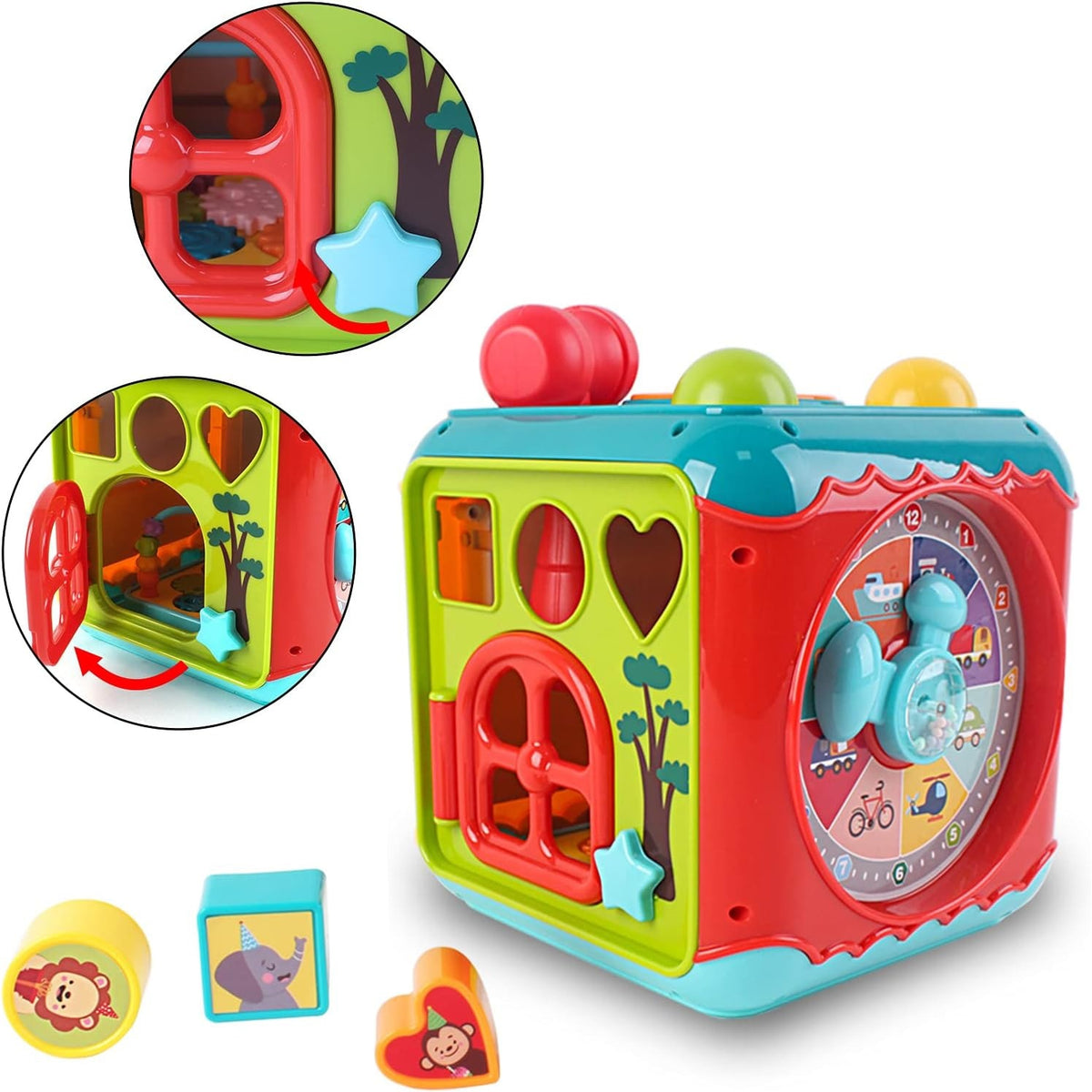 Cub educativ 6 în 1 cu pian, labirint, ceas și jocuri interactive