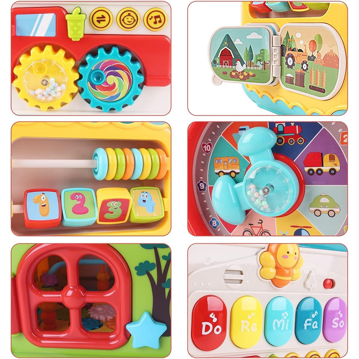 Cub educativ 6 în 1 cu pian, labirint, ceas și jocuri interactive