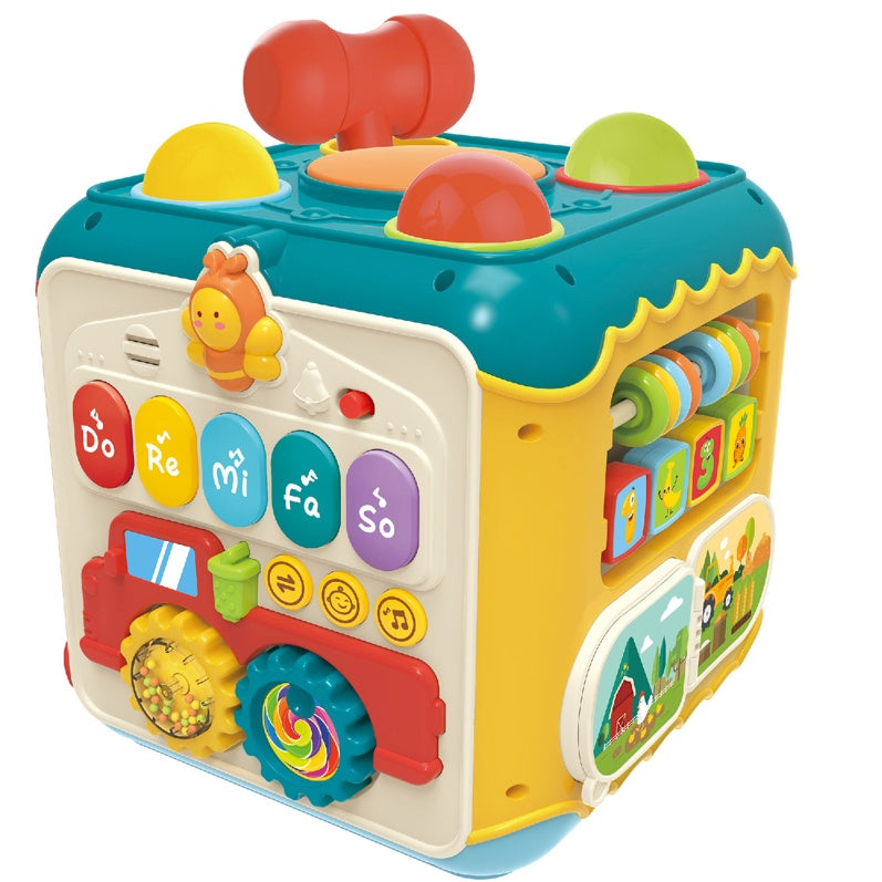 Cub educativ 6 în 1 cu pian, labirint, ceas și jocuri interactive