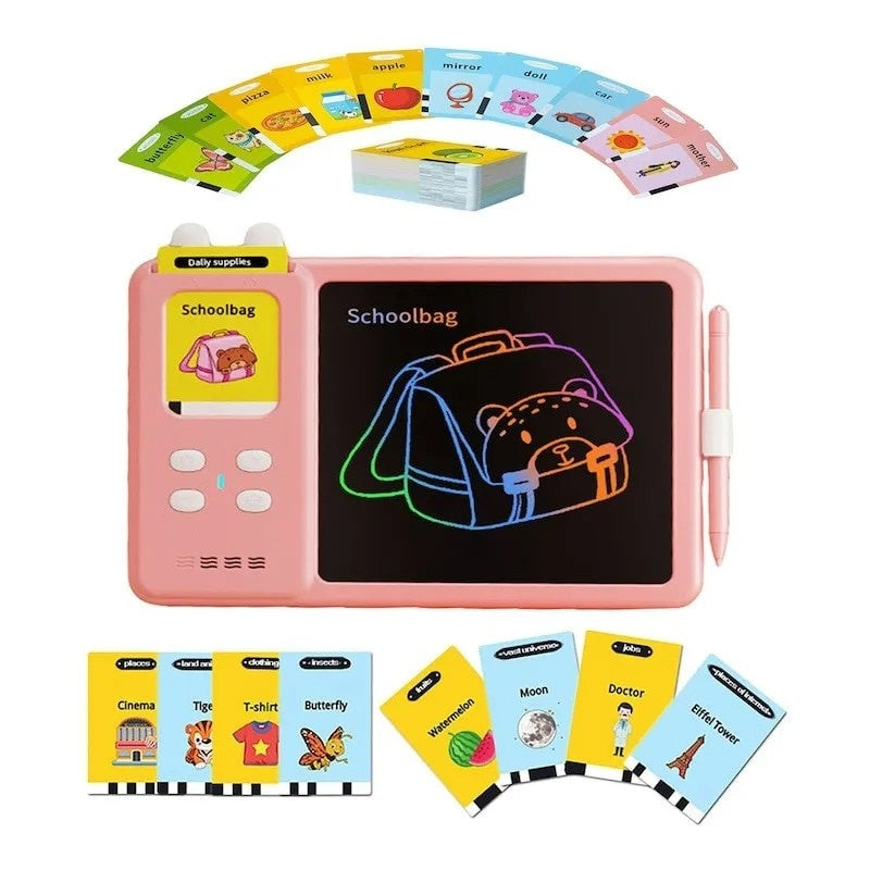 Tablă LCD educativă 2 în 1 pentru copii cu carduri interactive și cititor Montessori