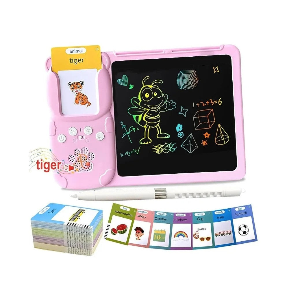 Tablă LCD educativă 2 în 1 pentru copii cu carduri interactive și cititor Montessori