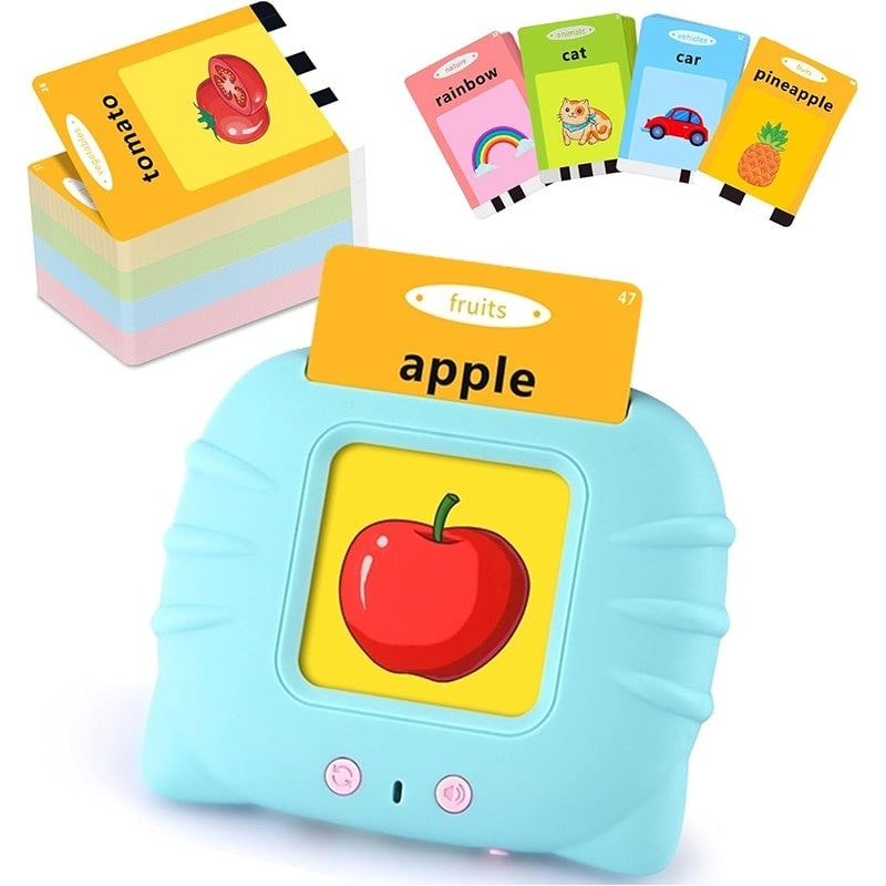 Dispozitiv de învățare Montessori cu cititor flash carduri engleza 112 carduri 224 cuvinte albastru