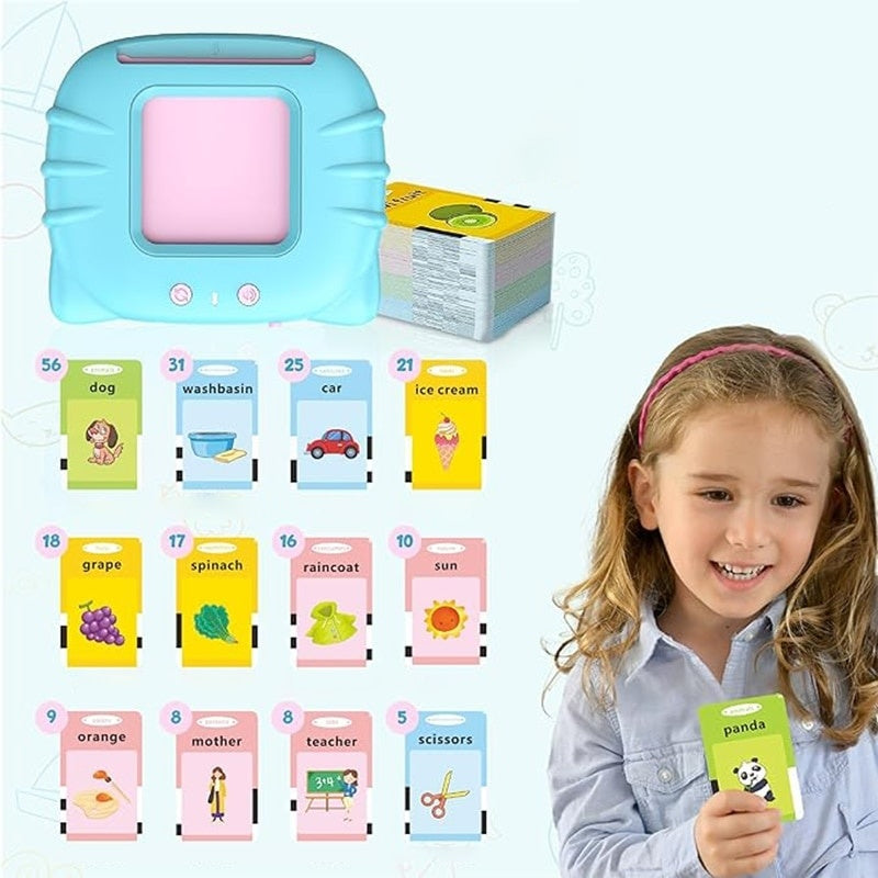 Dispozitiv de învățare Montessori cu cititor flash carduri engleza 112 carduri 224 cuvinte albastru