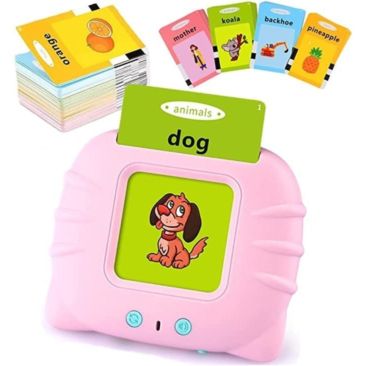 Dispozitiv de învățare Montessori cu cititor flash carduri engleza 112 carduri 224 cuvinte roz