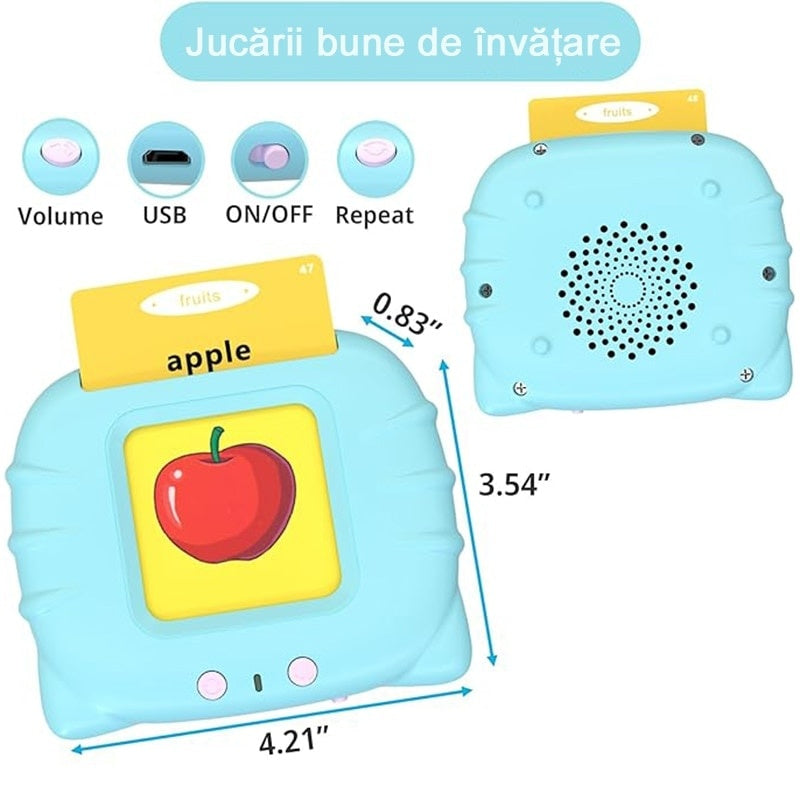 Dispozitiv de învățare Montessori cu cititor flash carduri engleza 112 carduri 224 cuvinte roz