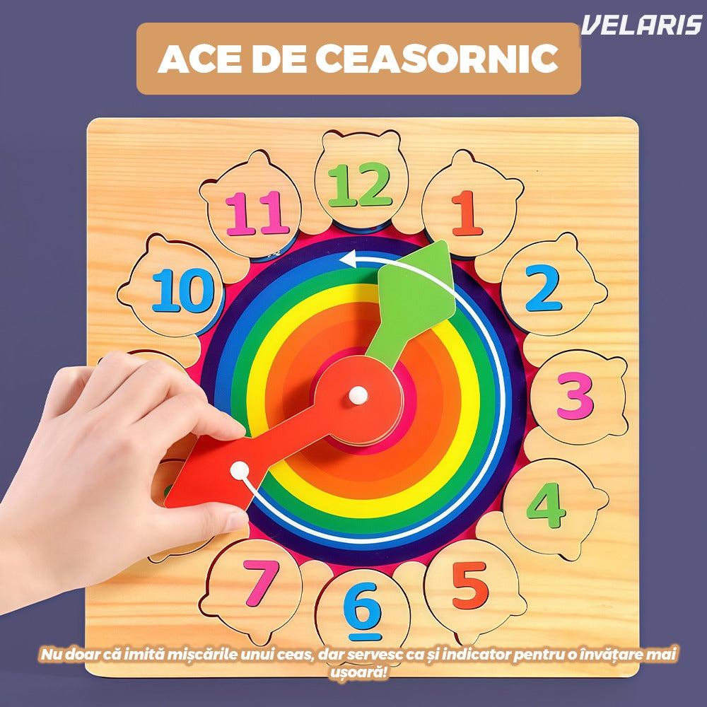 Ceas educativ din lemn cu numere detasabile si imagini ascunse, 3+ ani