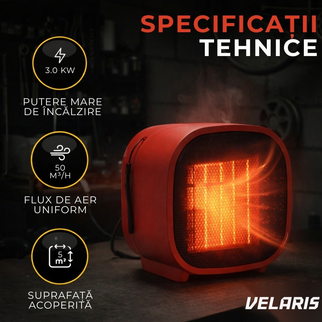 Aeroterma electrică 3kW cu termostat, încălzitor PTC ceramic cu ventilator