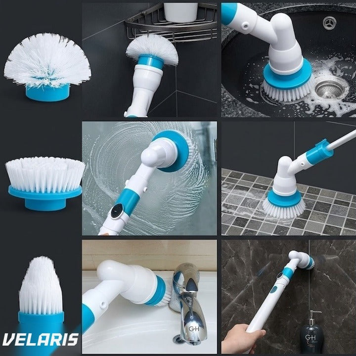Perie electrică de curățat cu 3 capete interschimbabile, 300 RPM, acumulator, mâner telescopic