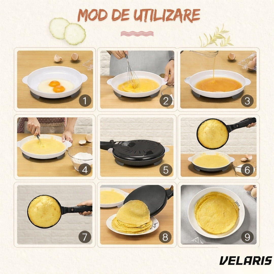 Aparat clatite electric 600W non-stick, 20 cm, termostat automat, mâner ergonomic