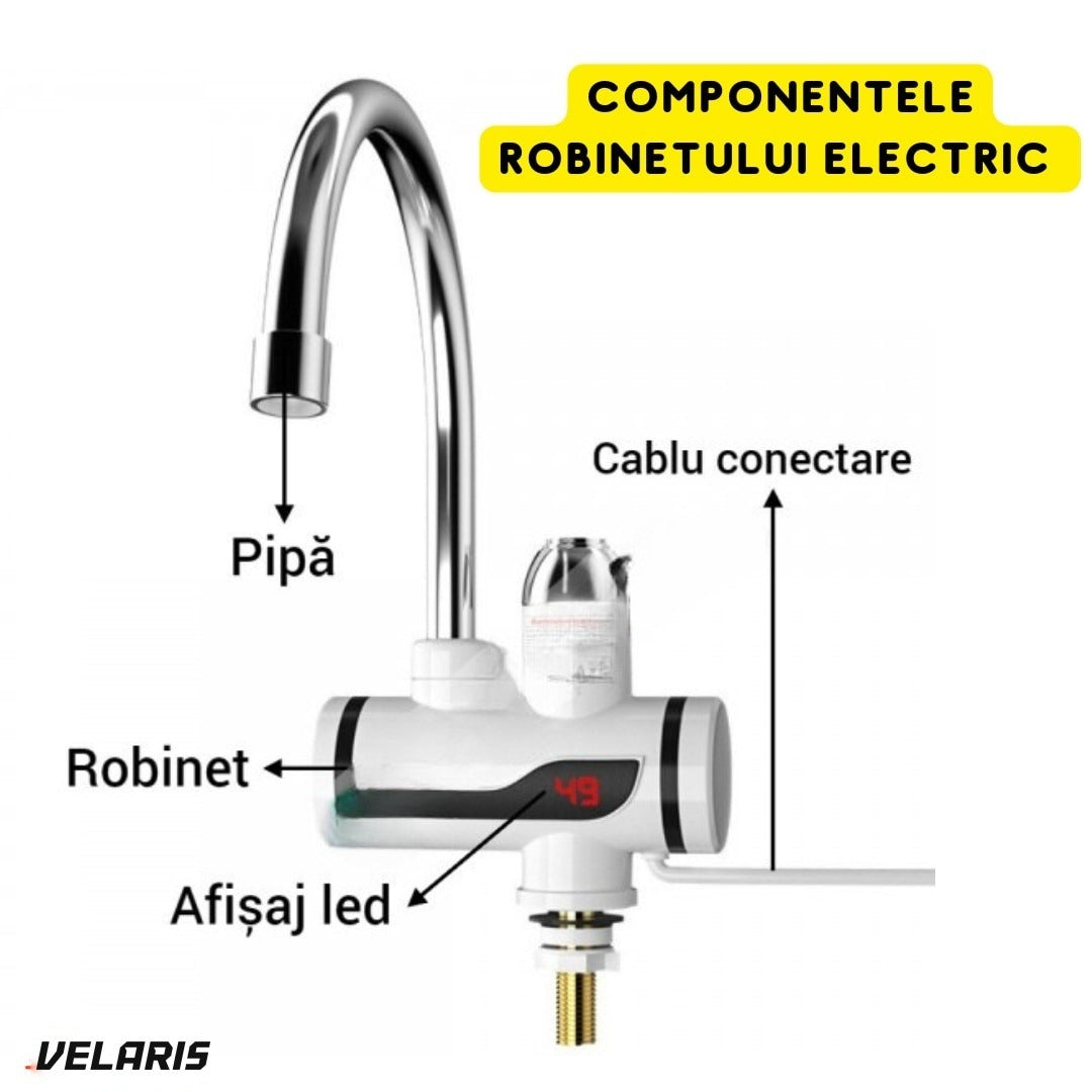 Robinet electric RX-00701, LED, apă caldă instantanee, filtru apă, montare pe robinet, alb