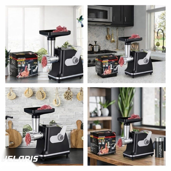Masă de tocat electrică, oțel inoxidabil, 800W, 2 viteze, negru/alb