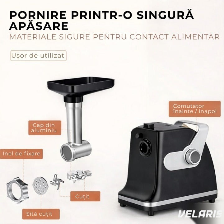 Masă de tocat electrică, oțel inoxidabil, 800W, 2 viteze, negru/alb