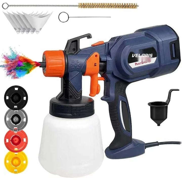 Pistol de vopsit electric 700W, rezervor 900 ml, 3 moduri de pulverizare, 4 duze, albastru