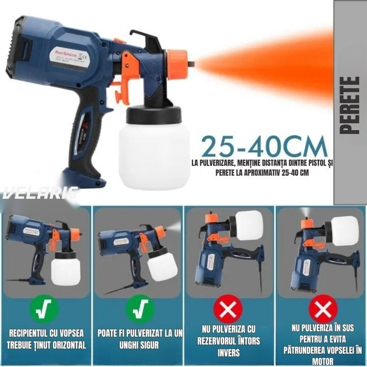 Pistol de vopsit electric 700W, rezervor 900 ml, 3 moduri de pulverizare, 4 duze, albastru