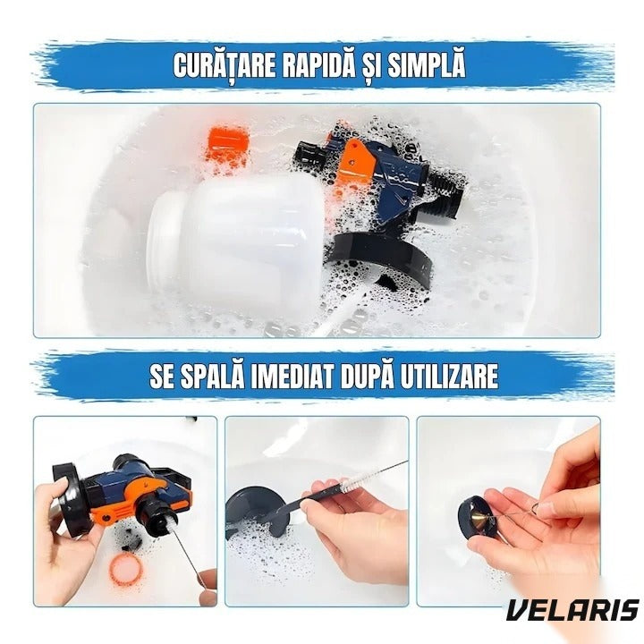 Pistol de vopsit electric 700W, rezervor 900 ml, 3 moduri de pulverizare, 4 duze, albastru