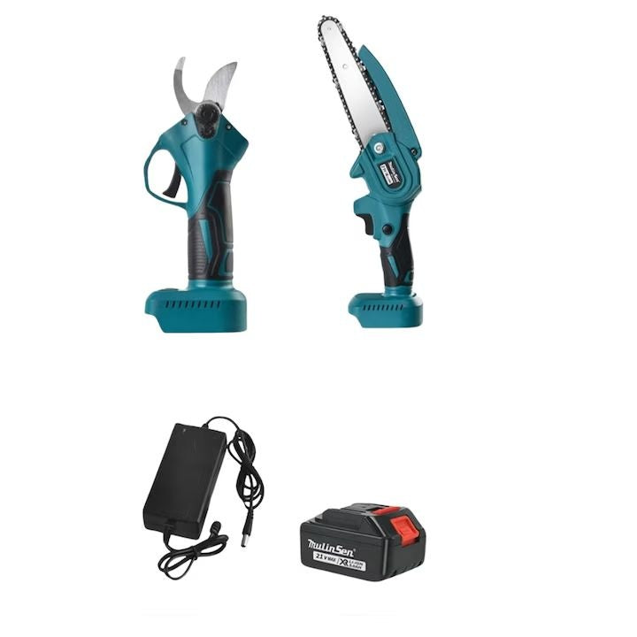 Set foarfece electric și mini-fierăstrău pentru grădină, 21V, cu baterie și încărcător