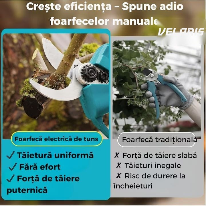 Set foarfece electric și mini-fierăstrău pentru grădină, 21V, cu baterie și încărcător